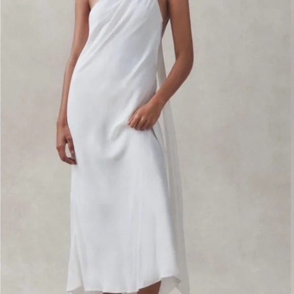 Bhldn Dresses | Bhldn White Asymmetrical One Shoulder Midi Dress Nwt | Color: White | Size: S | Maia_Walters's Closet